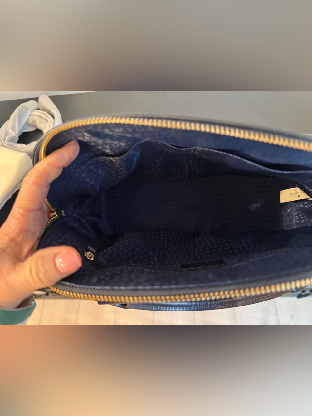 kate spade Navy Pebbled Leather Dome Satchel - Picture 5 of 5